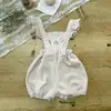 INS Primavera y Otoño Bebé Infantil y Niña Pequeña Tela de Algodón Bordada Manga Volante Correa de Tela Correa para Salir Hassel Pantalones