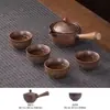 Juego de Té de Viaje Portátil Juego Completo Cerámica Kung Fu Rotación Automática Una Tetera Cuatro Tazas Tetera con Asa Lateral Infusor de Té