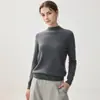 Nuevo suéter de punto minimalista versátil de corte ajustado para mujer, 100% cachemira, cuello semi-alto, otoño e invierno