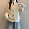 Cardigan de Tricô de Gola Alta de Botão Único Estilo Preguiçoso para Mulheres, Jaqueta Suéter Solta de Manga Longa Nova, Top com Toque Espesso e de Alta Qualidade