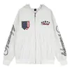 Moletom Cardigan com Capuz Bordado de Estrela em Listras Verticais Estilo Americano para Homens, Jaqueta Vintage Moderna Solta com Zíper, Atacado de Roupas Masculinas