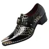 Sapatos Masculinos de Couro de Tamanho Grande para Travessia de Fronteira com Padrão de Crocodilo, Bico Fino Metálico, Salto Robusto, Sapatos Monk Strap, Sapatos Formais de Couro Slip-On para Festa em Boate