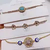 Pulseira Europeia e Americana de Alta Qualidade com Zircônia Microincrustada e Puxador, Olho de Diabo Vintage, Pulseira Ajustável de Luxo Leve com Diamantes