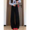 Jeans preto retro de perna larga para mulheres, novo estilo primavera e outono de 2026, casual de corte solto, calça reta slim estilo americano