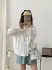 Roupas de Outono 2025 Bordado de Desenho Animado Carcela Botão Colorido Camisa Feminina Solta Manga Longa Atacado Tendência