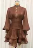 Falda Corta de Gasa Estilo Elegante Francés de Cintura Alta con Volantes Vestido de Manga Larga Nuevo de Verano 2026 para Mujer