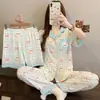 Yunduo Algodón Nuevo Lindo Pijama para Mujer 2026 Verano Delgado Manga Corta Conjunto de Tres Piezas Dibujos Animados Pony Ropa de Casa Disparo Real