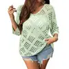 2026 Nova Blusa de Verão Confortável Amazon Feminina Gola Redonda Moda Vazada Tendência de Suéter Casual Europeu e Americano
