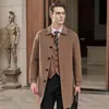 Casaco 100% lã, casaco masculino de lã outono e inverno, comprimento médio para negócios, trench coat de cashmere versátil de luxo leve