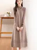 Elegante Vestido Chaleco de Longitud Media Estilo Francés para Mujer, Nueva Colección Otoño/Invierno 26, Vestido de Ganchillo sin Mangas 100% Lana Pura Cuidadosamente Seleccionada