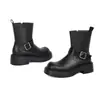 Botas de plataforma bajas impermeables de suela gruesa versátiles para otoño e invierno, botines negros para mujer sin cordones de punta redonda, botas Martin de talla grande de comercio exterior transfronterizo