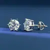 Aretes de Moissanita para Hombres y Mujeres, Aretes de Hueso de Oreja de Plata Pura con Seis Garras y Cierre de Rosca, Elegantes y Simples con un Toque de Lujo, Tk Transfronterizo