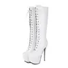Botas altas de charol para mujer para otoño e invierno, punta redonda, tacón ultraligero, cremallera lateral, plataforma impermeable, charol brillante, botas de montar de talla grande transfronterizas para mujer