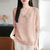 Top de punto elegante estilo Chanel con cuello de muñeca de jacquard con cuentas, manga corta, para mujer, camiseta fina rosa de manga corta