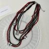 Colar com pingente de urso borboleta de cristal vermelho leve e luxuoso, indústria pesada, multicamadas, moda feminina, requintado, corrente de clavícula de alta qualidade