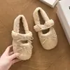 Zapatos Mary Jane de Felpa Estilo Dulce para Mujer 2026 Otoño/Invierno Lazo Cómodos Forrados de Terciopelo Zapatos Peludos Cálidos Versátiles Zapatos de Algodón