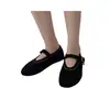 Sapatos Femininos Mary Jane Vintage de Couro Genuíno Planos com Rebite de Uma Tira e Bico Redondo em Pelo de Cavalo Moda Couro Sapatos Fábrica de Origem