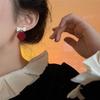 Pendientes de lazo de flor flocado rojo vino otoño e invierno nicho festivo elegantes dulces para todo aguja de plata
