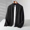 Nuevo cárdigan de cachemir de doble hebra engrosado con cuello alto de punto de lana pura para otoño e invierno para hombre, abrigo versátil de cachemir de manga larga