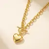 Conjunto de Pulsera y Collar de Acero de Titanio con Diseño de Lujo de Nicho para Mujer, Colgante Simple en Forma de Corazón con Cadena de Cierre Ot