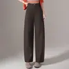 Pantalones rectos curvos para mujer, nuevo modelo primavera y otoño 2026, color café marrón, estilo old money, casual retro, pantalones banana petite