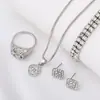 Colar Anel Brincos Geométricos de Diamante Liga Transfronteiriça Luxo Leve Conjunto de 4 Peças Moda Simples All-match Conjunto de Joias