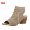 LiuFu En Stock Nueva Moda Europea y Americana Talla Grande Sandalias de Punto con Tacón Grueso para Mujer, Sandalias de Tacón Alto sin Cierre de Comercio Exterior para Mujer