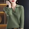 Lapela Primavera e Outono Manga Sete Pontos Camisola de Malha Feminino 23 Novo Gola POLO Pulôver Algodão Camisola de Malha Camiseta de Algodão