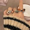 Nuevo anillo de cuentas hecho a mano con piedra natural de corte original estilo chino estilo antiguo sentido avanzado serie Maillard anillo dulce fresco anillo