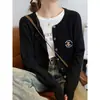 Elegante suéter de punto con bordado de oso de manga larga para mujer, nuevo diseño otoño/invierno, estilo preppy, top cárdigan adelgazante