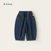 Ropa para niños Bangxuan, pantalones de zanahoria para niñas, color liso, corte holgado, pantalones de pierna curva para niños, pantalones largos para bebé, versátiles, jeans para niños
