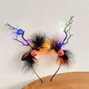 Halloween Nova Abóbora Malha Caveira Chifre Luminoso Faixa de Cabeça Nicho Versátil Acessórios de Cabelo para Dança para Mulheres