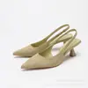 Zapatos de Tacón Alto Sencillos de Primavera en Verde Claro, Sandalias de Moda Planas sin Cierre con una Sola Tira y Tacón Bajo para Mujer