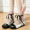 Calcetines Cortos con Lazo Estampado de Corazones, Verano Finos Estilo Ballet, Estilo Mary Jane Japonés, Dulce Estilo JK, Calcetines Fruncidos para Mujer