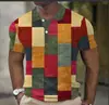 Camisa Polo Europeia e Americana Masculina Transfronteiriça Tendência com Estampa Digital 3D, Bloqueio de Cor Xadrez, Manga Curta, Colarinho Cuban
