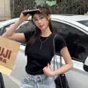 [Almacén Relámpago] Negro/Blanco Hombro Normal Manga Corta Verano Nuevo Corte Ajustado Adelgazante Chica Atrevida Corto Versátil Elegante Casual