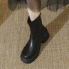 Botas cortas de suela gruesa con tacón grueso y aumento de altura para niños 2024 nuevas botas finas negras de otoño e invierno botas Chelsea Martin botas de una sola capa