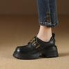 Sapatos Marrons de Couro com Solado Grosso, Salto Bloco, Estilo Britânico para Mulheres, Novo Modelo Primavera 2025, Versáteis Mary Jane Loafers que Aumentam a Altura