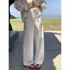 Pantalones Blancos de Lino Estrechos de Pierna Ancha para Mujer, Novedad Verano 2026 Delgados de Cintura Alta Adelgazantes Sueltos Transpirables de Largo Completo
