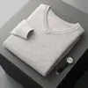 Delicado e macio~Camada base de suéter de malha masculina com decote V e gola redonda, espessado em dupla camada, estilo business casual