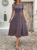 2026 Amazon Aliexpress Nuevo Vestido Floral Estilo Europeo y Americano para Mujer de Manga Corta Elegante Francés de Longitud Media Estampado