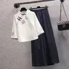 Top de trabalho estilo retrô que afina a silhueta Novo estilo chinês calça pantalona para tratamento capilar em salão de beleza conjunto de duas peças loja bordado cheongsam