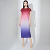 Vestido Gradiente Moda Feminino Verão Gola Redonda Manga Curta Solto Cadarço Comprimento Médio Moderno Versátil Saia Plissada