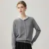 Sensación de lujo ligero, cuello de encaje con volantes, sentido del diseño, moderno, simple, cárdigan de cachemira para mujer, mangas largas, adelgazante, versátil, tejido