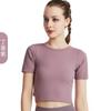 Camiseta Deportiva Nueva Lulu Nude Europea y Americana de Manga Corta para Mujer Elástica Delgada Espalda Cruzada Sin Espalda Yoga Fitness Top