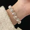 Pulsera de Perlas con Diamantes Brillantes de Lujo Ligero Manta Perla Introspección Elegante Pulsera Shi Jiazhu Joyería de Nicho de Gama Alta