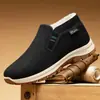 Zapatos de Algodón de Pana para Hombre, Zapatos de Tela Old Beijing Cálidos de Invierno con Forro de Felpa, Botas de Algodón de Suela Gruesa para Padres de Mediana Edad y Mayores
