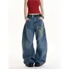 Calça Jeans Graffiti Estilo Retrô Americano para Homens e Mulheres, Solta de Perna Larga, Temporada de Primavera e Outono, Calça Longa para Casais