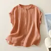 Camisa no transparente, de longitud corta, con borde de volantes para figuras petite, elegante camisa de manga corta de un solo botón, estilo ligero