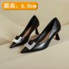 Salto Alto de Bico Fino Salto Stiletto Sapatos Femininos 2025 Novo Salto Médio Primavera & Outono Sapatos Femininos Preto Elegante Couro Macio Francês Sapatilhas de Bico Baixo